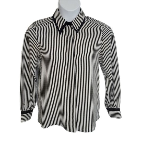 VINTAGE 80s blouse pinstriped pointed collar button up shirt S - Picture 1 of 9